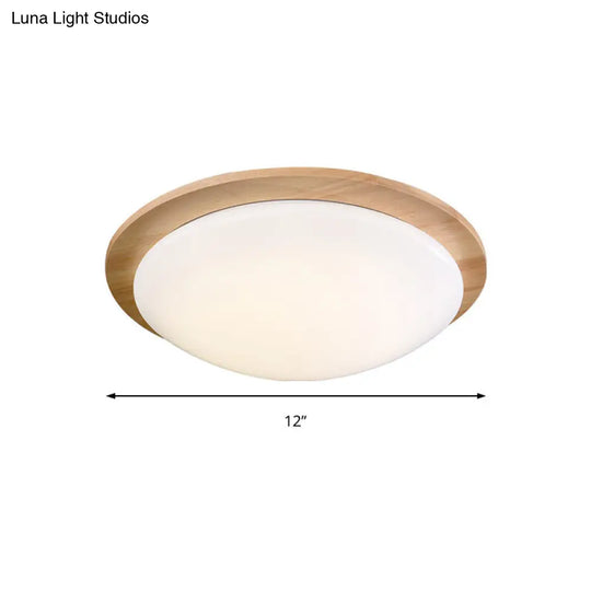 Contemporary Beige Led Flush Mount Lamp With Wood Canopy - 12’/15’ Wide Sphere Design