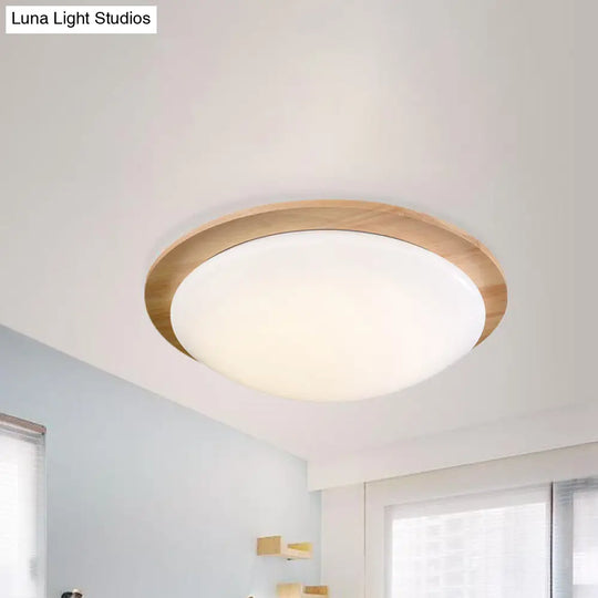 Contemporary Beige Led Flush Mount Lamp With Wood Canopy - 12/15 Wide Sphere Design / 12 A