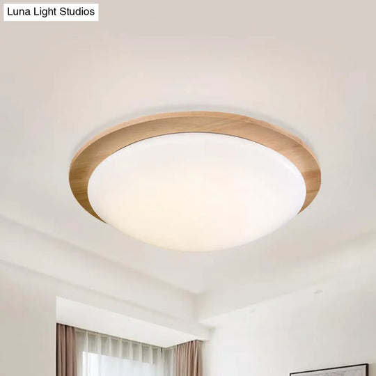 Contemporary Beige Led Flush Mount Lamp With Wood Canopy - 12’/15’ Wide Sphere Design