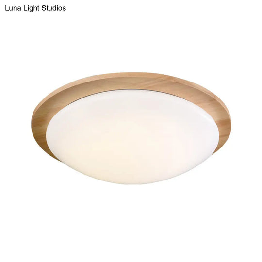 Contemporary Beige Led Flush Mount Lamp With Wood Canopy - 12/15 Wide Sphere Design
