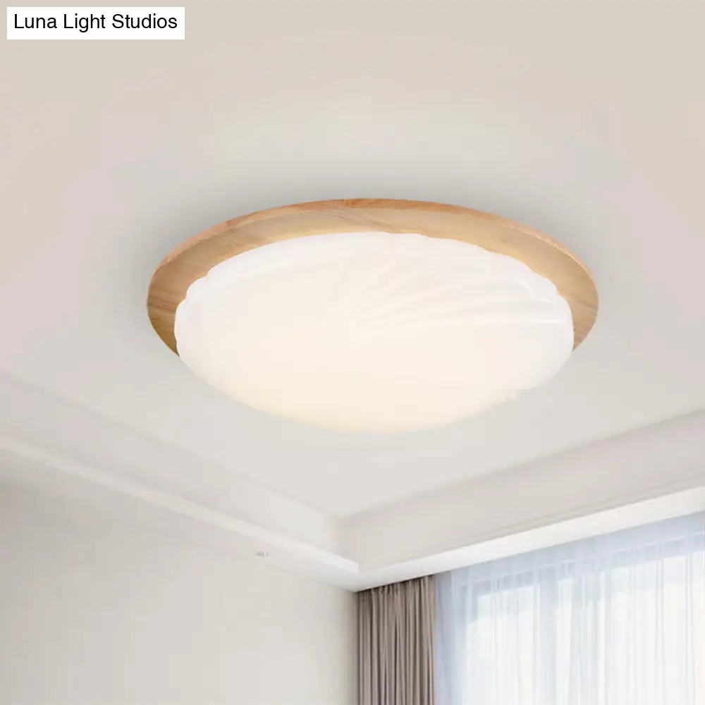 Contemporary Beige Led Flush Mount Lamp With Wood Canopy - 12/15 Wide Sphere Design / 12 B
