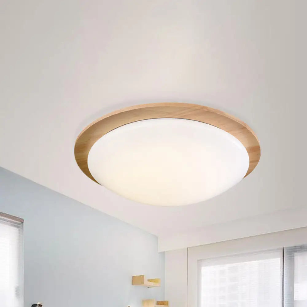 Contemporary Beige Led Flush Mount Lamp With Wood Canopy - 12’/15’ Wide Sphere Design / 12’ A