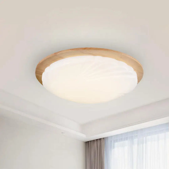 Contemporary Beige Led Flush Mount Lamp With Wood Canopy - 12’/15’ Wide Sphere Design / 12’ B
