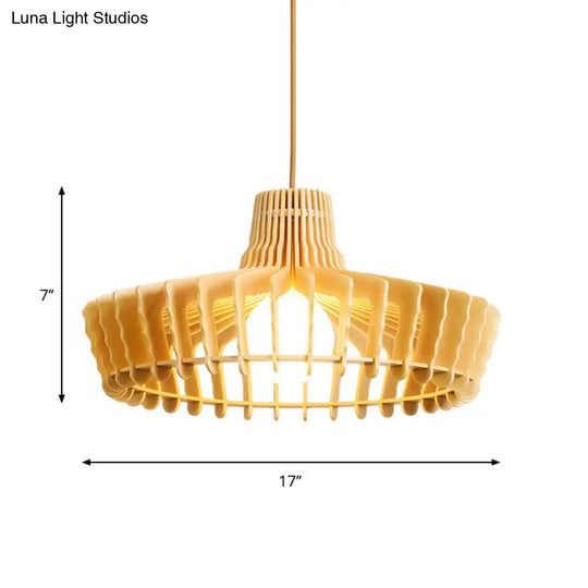 Contemporary Beige Hanging Lamp For Restaurants - Wood Ceiling Pendant With Orb/Hat Design