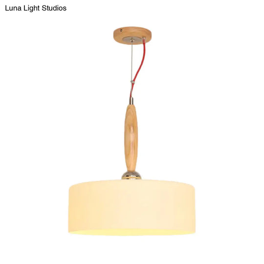 Contemporary Beige 1-Light Restaurant Pendant With White Glass Drum Shade