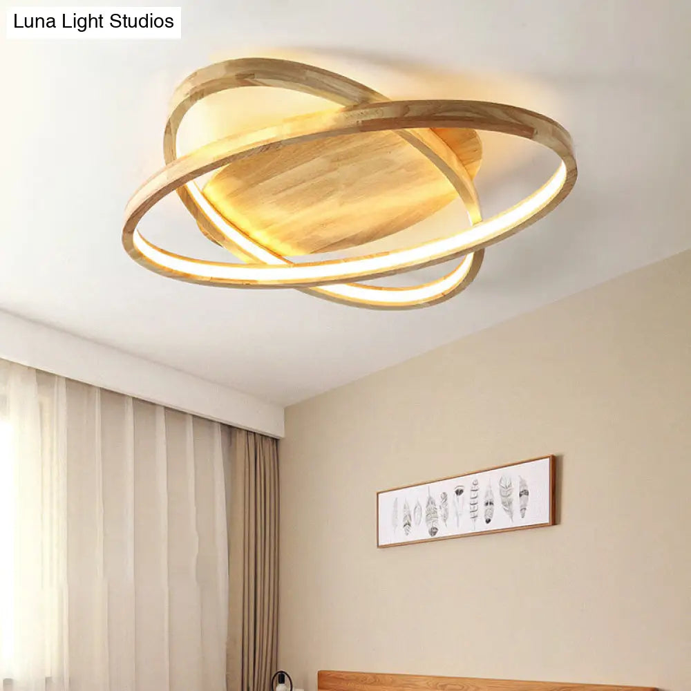 Contemporary Beige Wooden Led Flush Mount Ceiling Light - Perfect For Living Room Spaces! Wood /