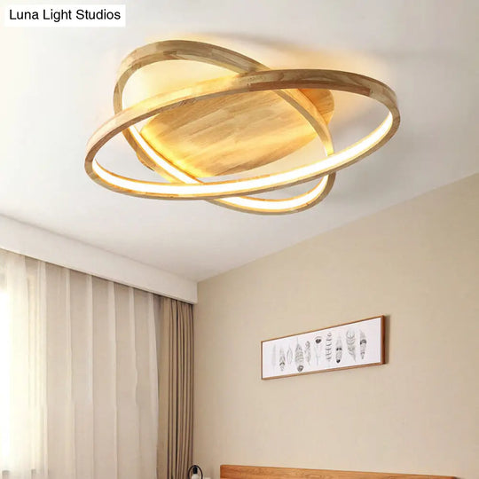 Contemporary Beige Wooden Led Flush Mount Ceiling Light - Perfect For Living Room Spaces! Wood /