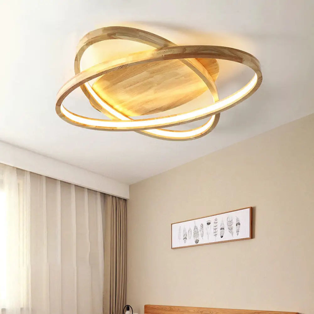 Contemporary Beige Wooden Led Flush Mount Ceiling Light - Perfect For Living Room Spaces! Wood /