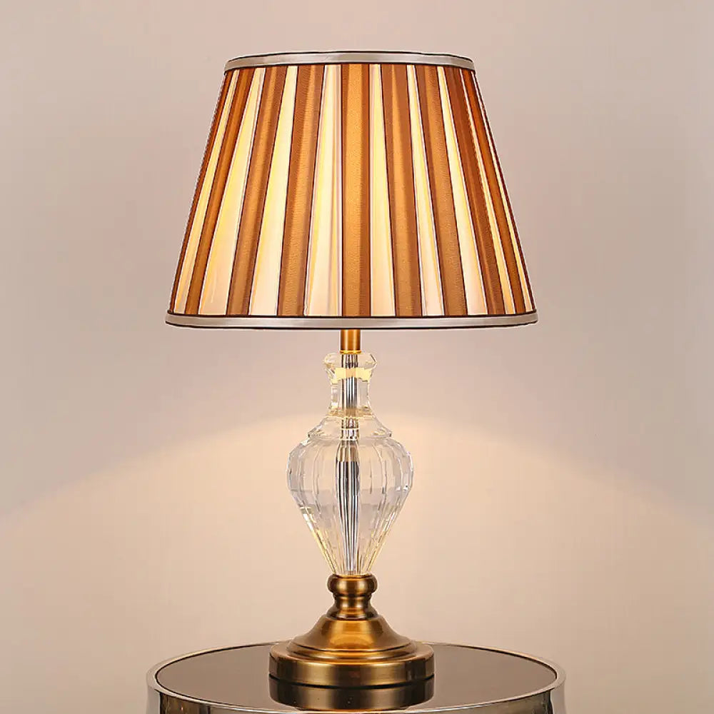 Contemporary Beveled Crystal Desk Lamp With Curved Design 1 Head Reading Light In Brown