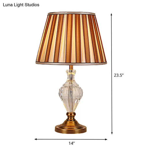 Contemporary Beveled Crystal Desk Lamp With Curved Design 1 Head Reading Light In Brown