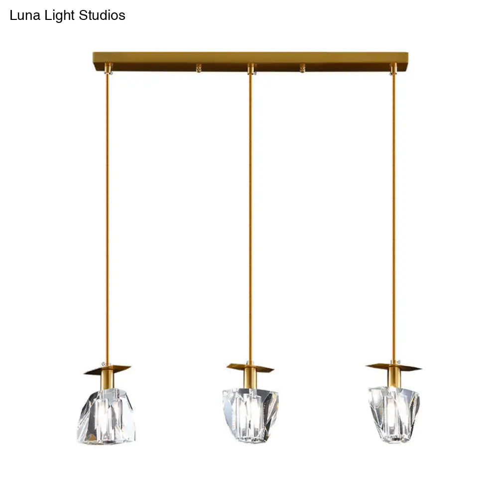 Beveled Crystal Cube Pendant Light Kit With 3 Heads - Modern Irregular Suspension Lamp