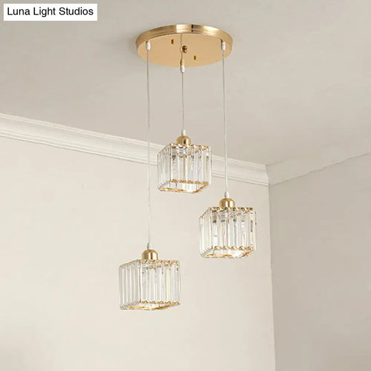 Beveled Crystal Cubic Pendant Suspension Light With Contemporary Swirl Design