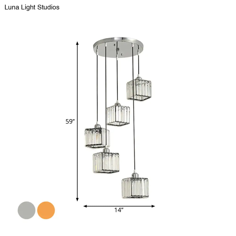 Contemporary Beveled Crystal Pendant Light With Swirl Design