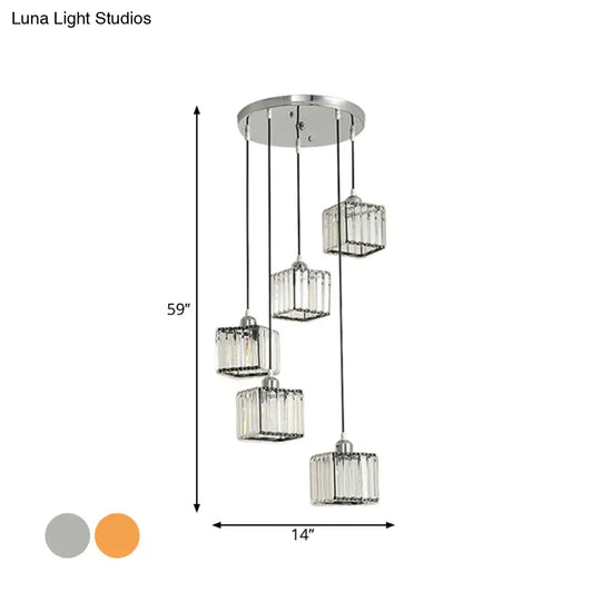 Contemporary Beveled Crystal Pendant Light With Swirl Design