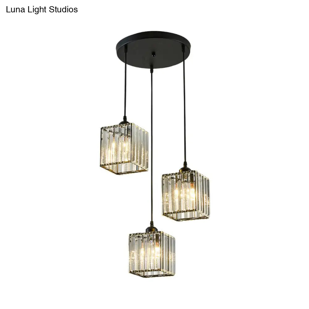 Contemporary Beveled Crystal Pendant Light With Swirl Design