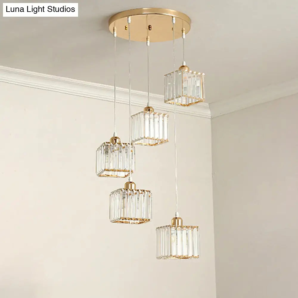 Contemporary Beveled Crystal Pendant Light With Swirl Design