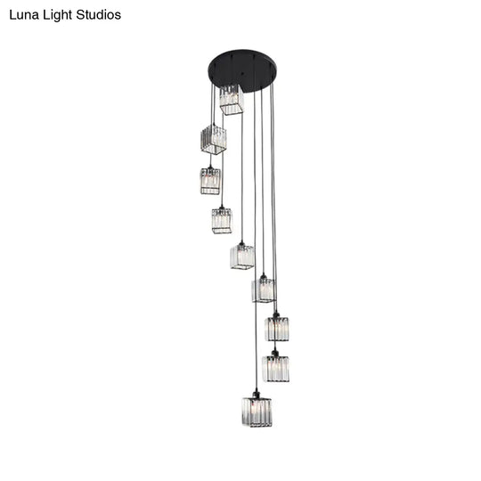 Contemporary Beveled Crystal Pendant Light With Swirl Design