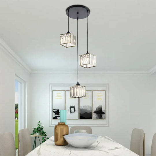 Contemporary Beveled Crystal Pendant Light With Swirl Design 3 / Black