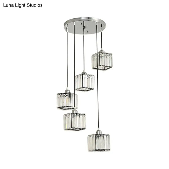 Beveled Crystal Cubic Pendant Suspension Light With Contemporary Swirl Design