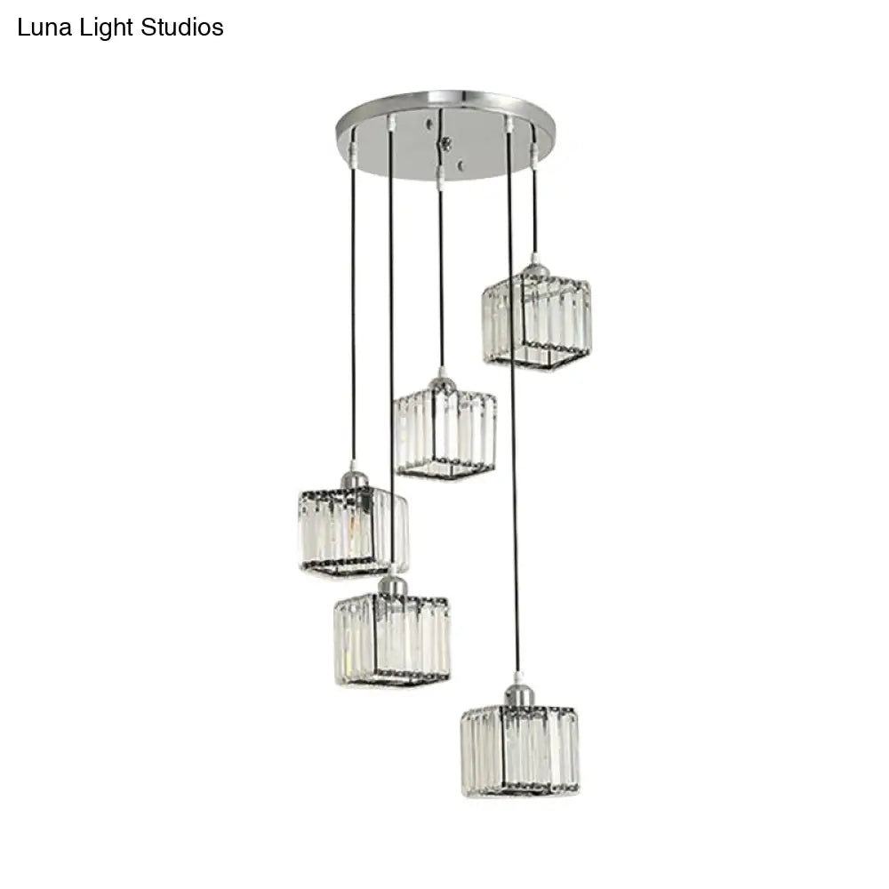 Contemporary Beveled Crystal Pendant Light With Swirl Design