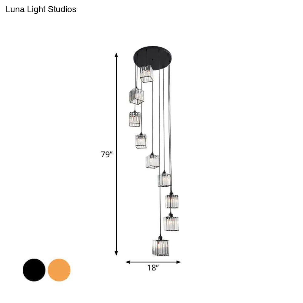 Beveled Crystal Cubic Pendant Suspension Light With Contemporary Swirl Design