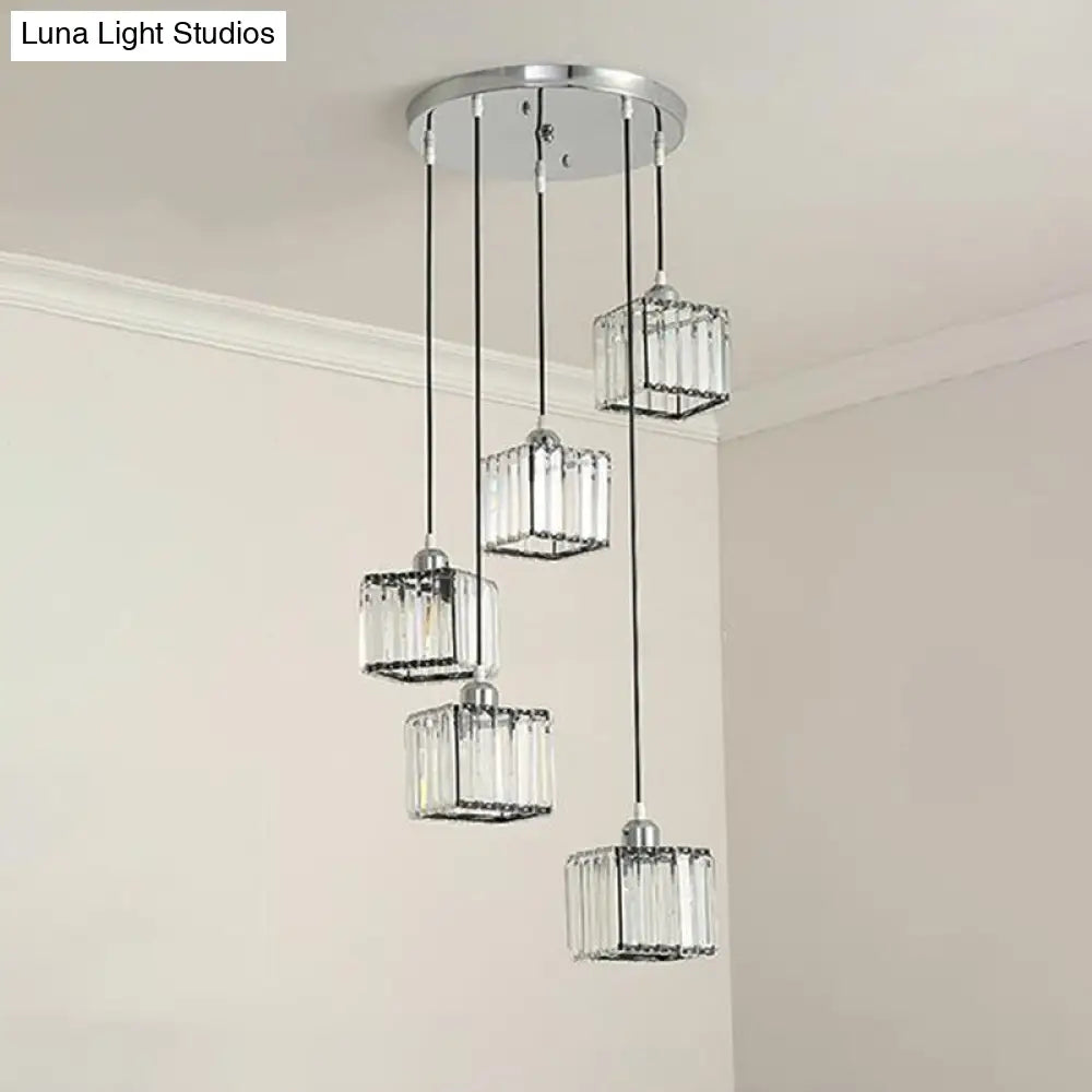 Contemporary Beveled Crystal Pendant Light With Swirl Design