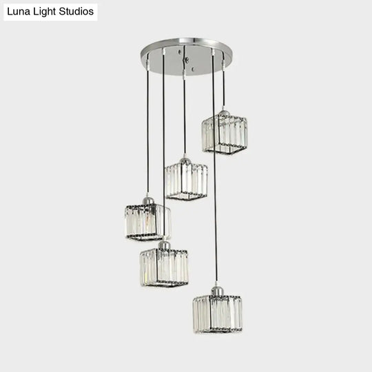 Beveled Crystal Cubic Pendant Suspension Light With Contemporary Swirl Design