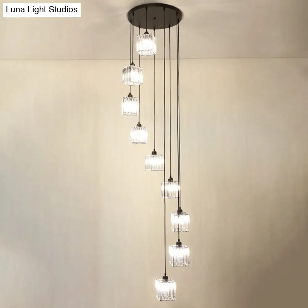 Contemporary Beveled Crystal Pendant Light With Swirl Design