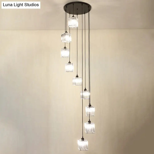Contemporary Beveled Crystal Pendant Light With Swirl Design