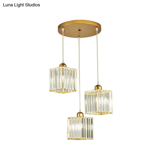 Beveled Crystal Cubic Pendant Suspension Light With Contemporary Swirl Design