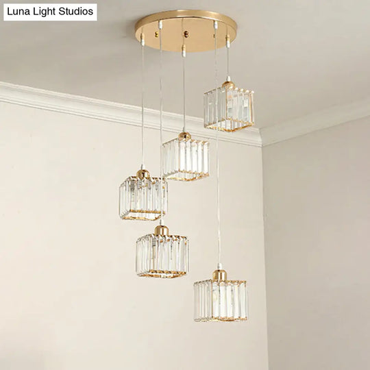 Beveled Crystal Cubic Pendant Suspension Light With Contemporary Swirl Design