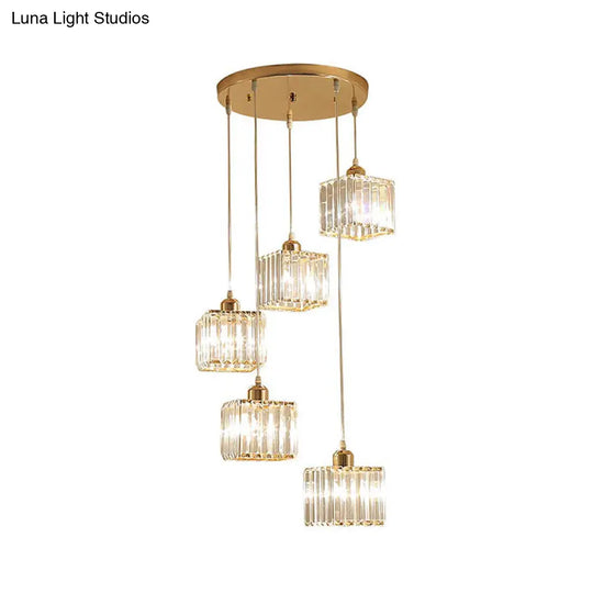 Contemporary Beveled Crystal Pendant Light With Swirl Design