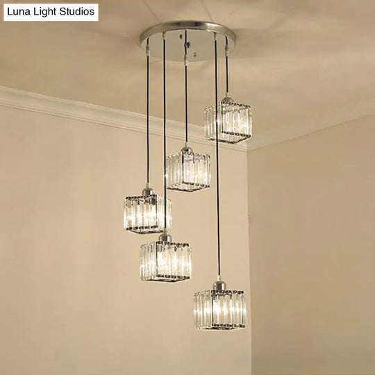 Beveled Crystal Cubic Pendant Suspension Light With Contemporary Swirl Design 5 / Black