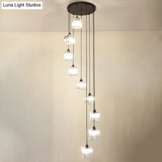 Beveled Crystal Cubic Pendant Suspension Light With Contemporary Swirl Design