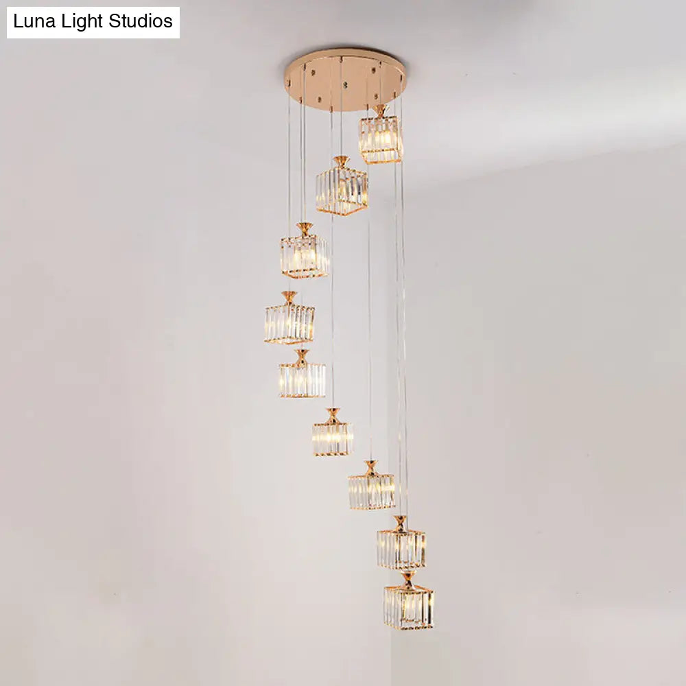 Beveled Crystal Cubic Pendant Suspension Light With Contemporary Swirl Design