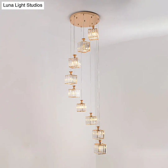 Beveled Crystal Cubic Pendant Suspension Light With Contemporary Swirl Design