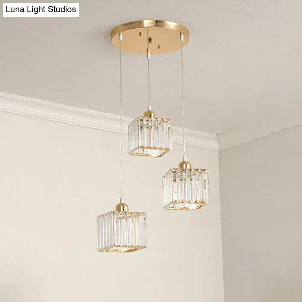 Contemporary Beveled Crystal Pendant Light With Swirl Design