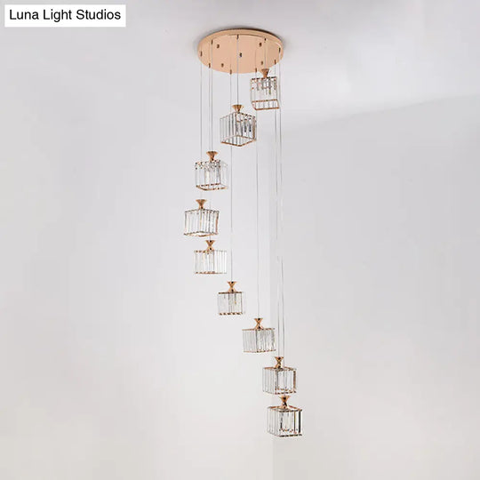 Contemporary Beveled Crystal Pendant Light With Swirl Design