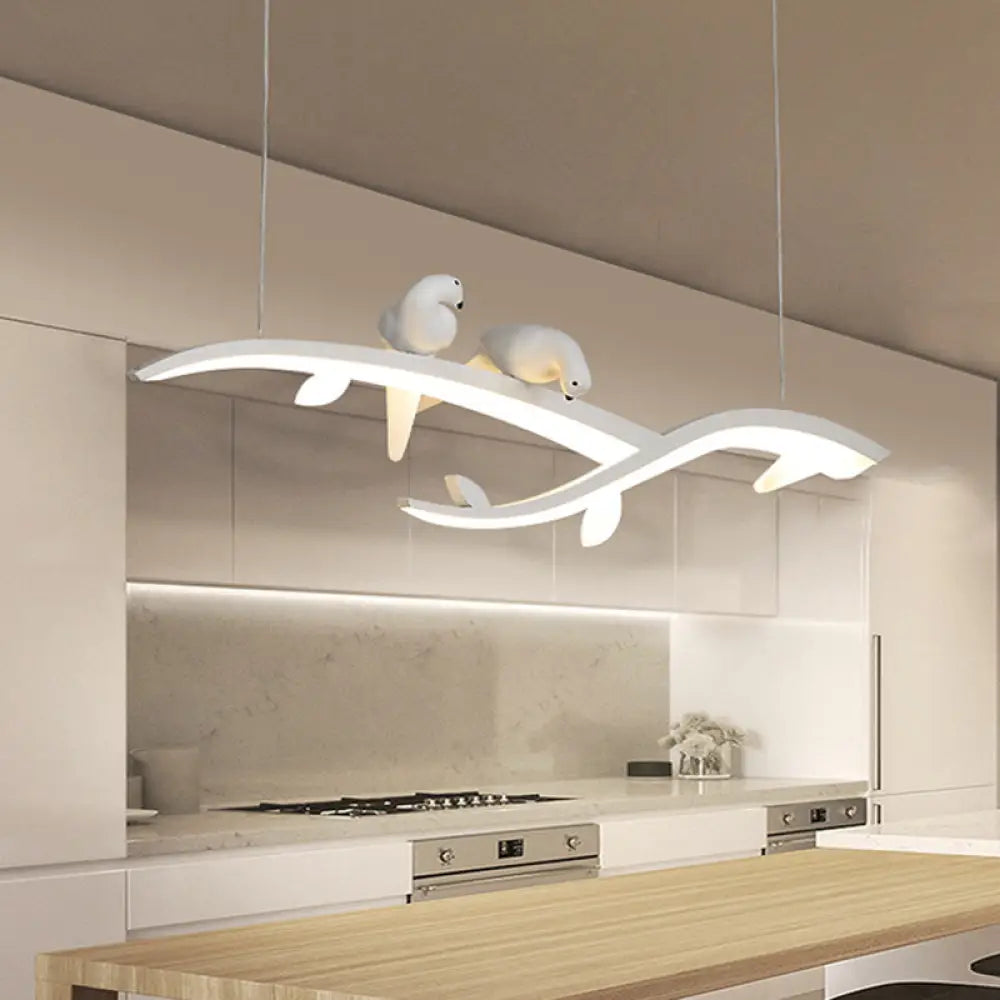 Contemporary Bird Décor Led Pendant Lamp In White – Acrylic Branch Hanging Light For Dining Room