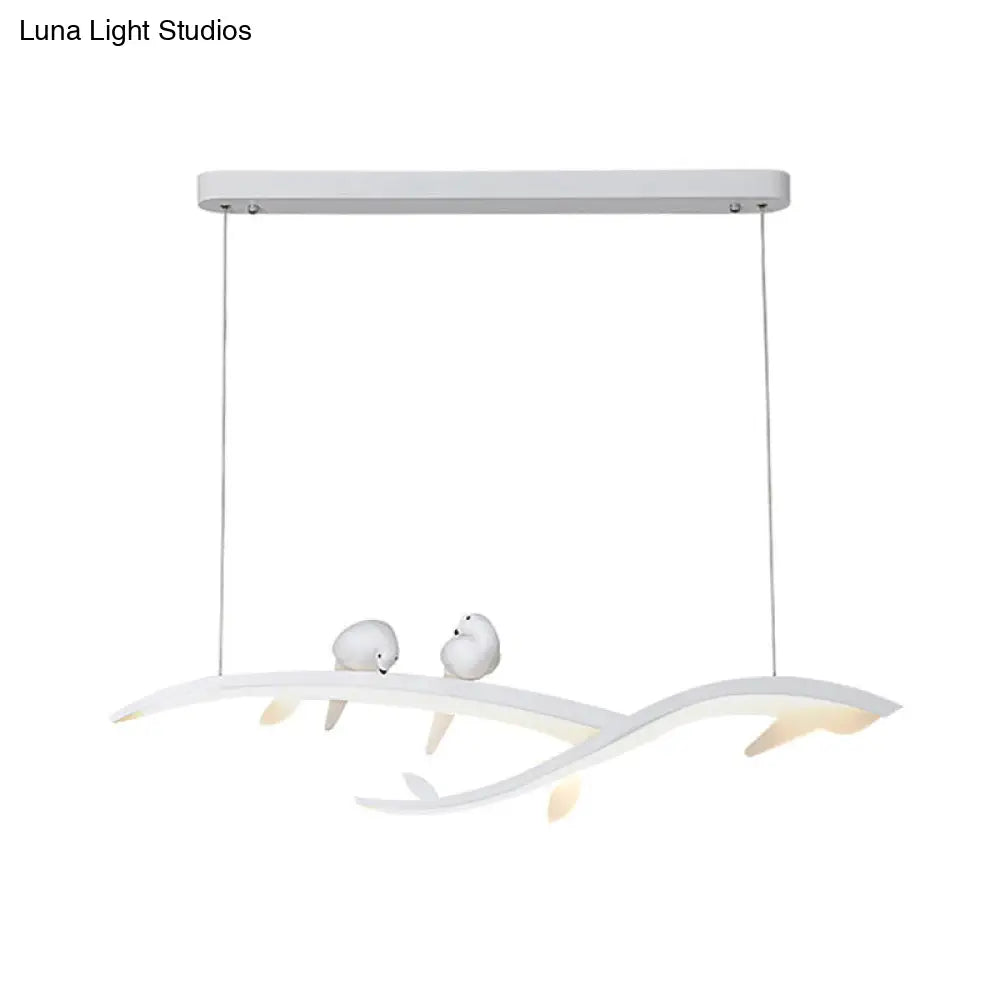 Modern Branch Hanging Pendant Lamp With Acrylic Led White Finish And Bird Deco Warm/White Light -