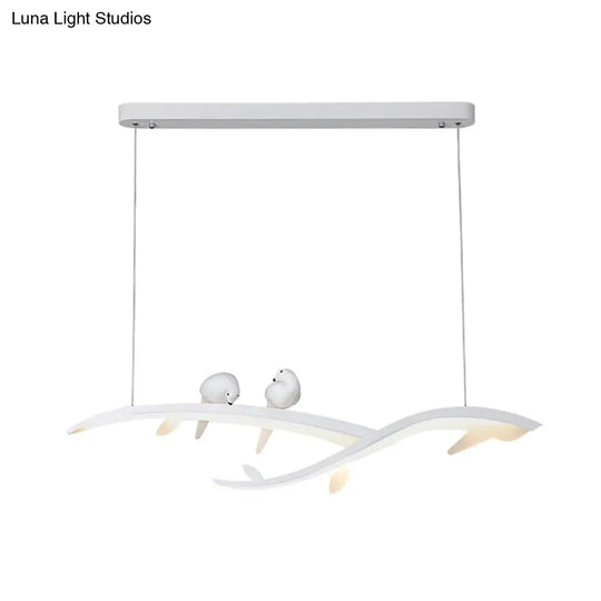 Modern Branch Hanging Pendant Lamp With Acrylic Led White Finish And Bird Deco Warm/White Light -