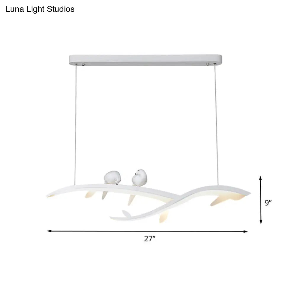 Modern Branch Hanging Pendant Lamp With Acrylic Led White Finish And Bird Deco Warm/White Light -