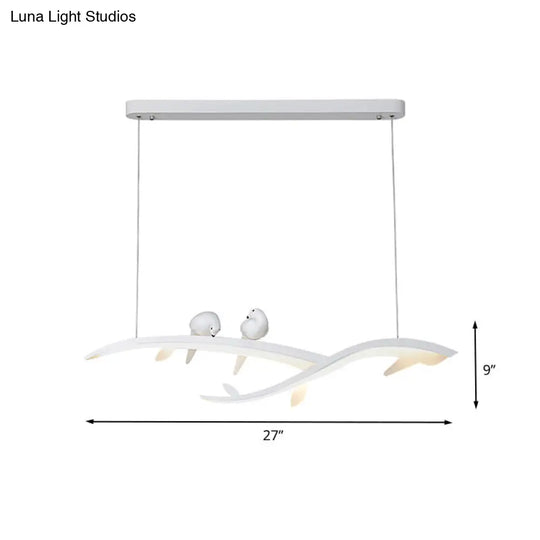 Modern Branch Hanging Pendant Lamp With Acrylic Led White Finish And Bird Deco Warm/White Light -