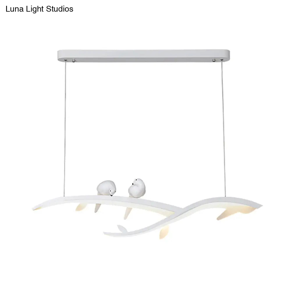 Contemporary Bird Décor Led Pendant Lamp In White – Acrylic Branch Hanging Light For Dining Room