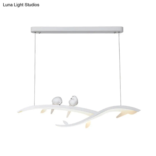 Contemporary Bird Décor Led Pendant Lamp In White – Acrylic Branch Hanging Light For Dining Room