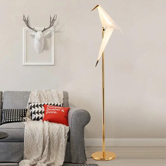 Contemporary Bird Shape Led Floor Lamp - Foldable Plastic Gold Finish In Warm/White Light White /