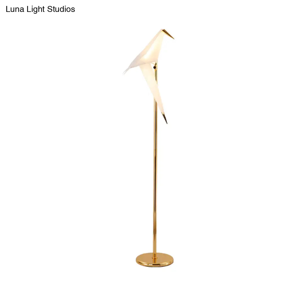 Contemporary Bird Shape Led Floor Lamp - Foldable Plastic Gold Finish In Warm/White Light