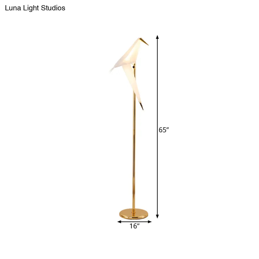 Contemporary Bird Shape Led Floor Lamp - Foldable Plastic Gold Finish In Warm/White Light