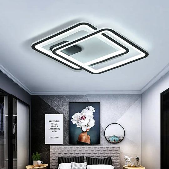 Contemporary Black 2-Tier Led Ceiling Flush Mount - 18’/23’ Wide | Warm/White Light / 18’ Warm