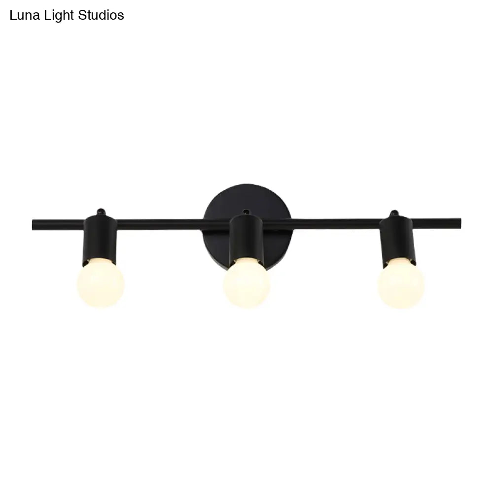 Contemporary Black 3-Arm Vanity Light Fixture With Bare Bulb